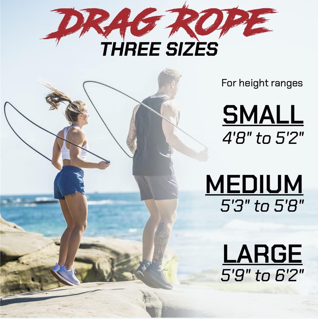 Rx Smart Gear Drag Jump Rope w/Non Slip Ergonomic Handles - Weighted Polypropylene Rope for Fitness & Exercise, Cardio Workout, WOD | Speed Jumping Rope for Men & Women