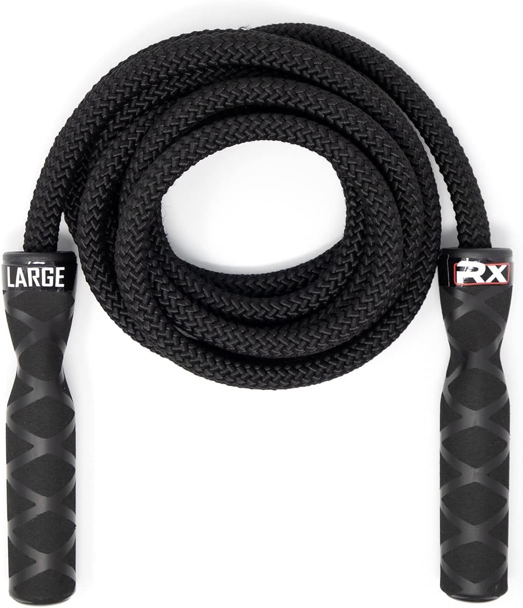 Rx Smart Gear Drag Jump Rope w/Non Slip Ergonomic Handles - Weighted Polypropylene Rope for Fitness & Exercise, Cardio Workout, WOD | Speed Jumping Rope for Men & Women