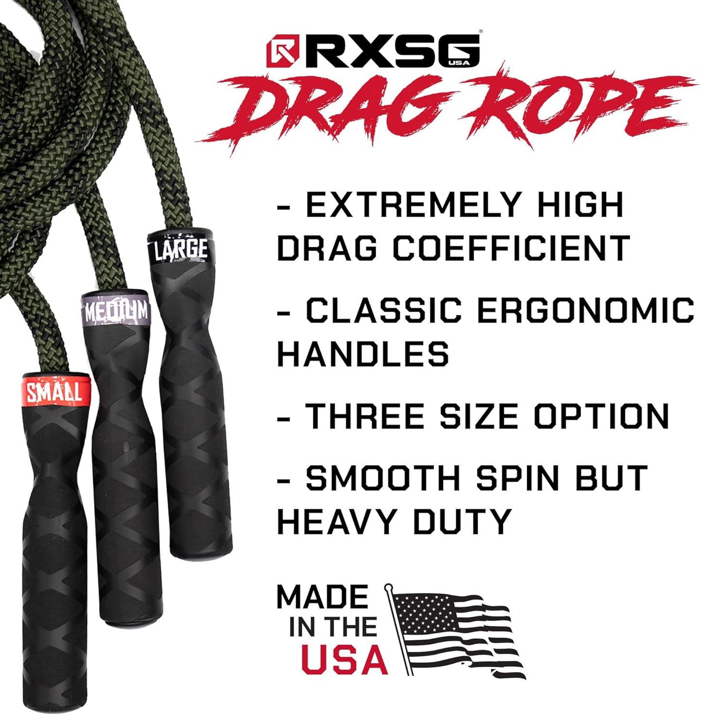 Rx Smart Gear Drag Jump Rope w/Non Slip Ergonomic Handles - Weighted Polypropylene Rope for Fitness & Exercise, Cardio Workout, WOD | Speed Jumping Rope for Men & Women