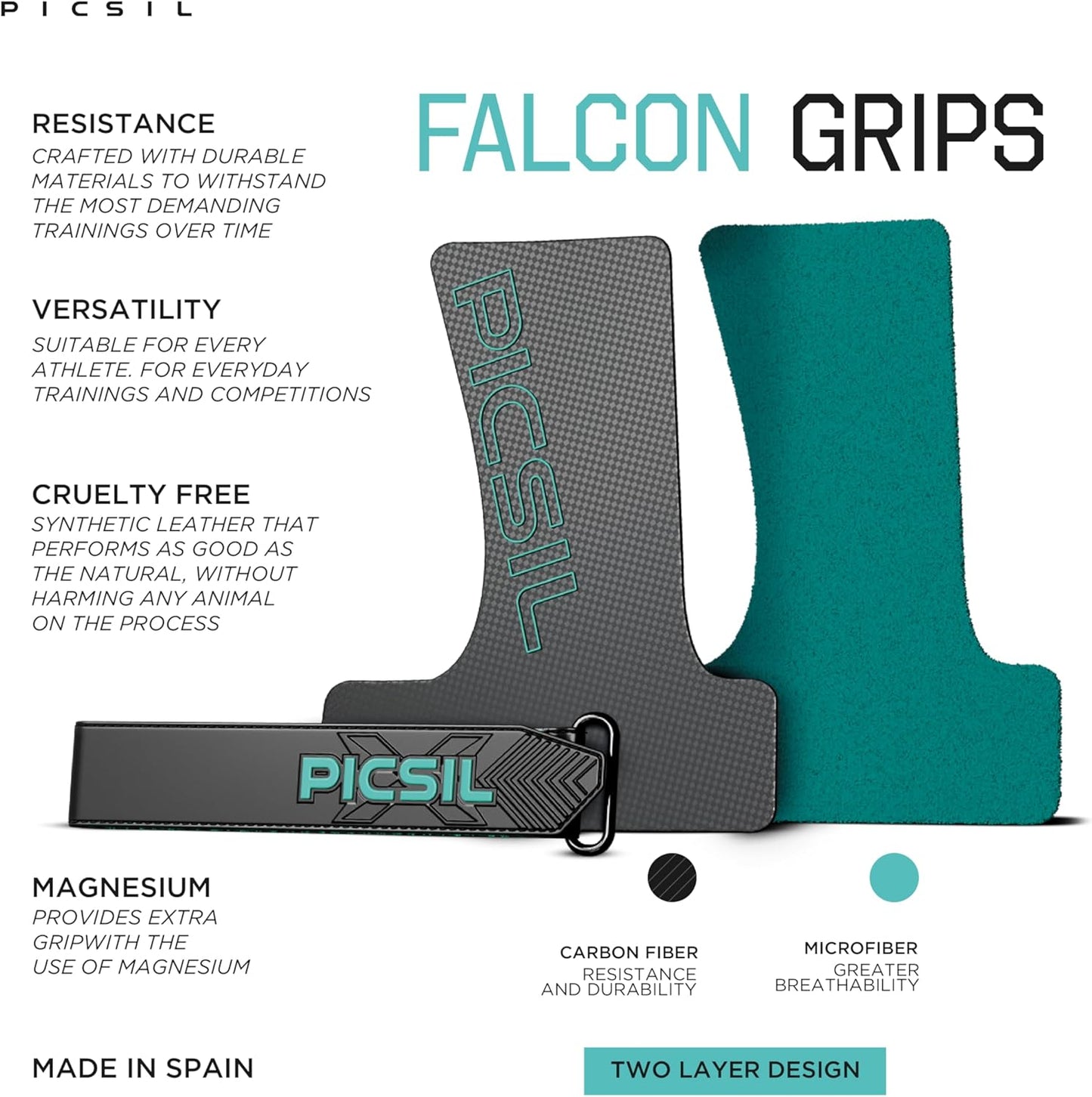 PICSIL Falcon Grips, Tough & Resistant Workout Grips, Hand Grips for Weightlifting & Gymnastics, Made of Soft, Breathable Carbon Fabric, Blocks Rips, Calluses, & Blisters, Unisex